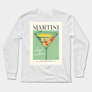 Martini Retro Poster Green Classic Bar Prints, Vintage Drinks, Recipe, Wall Art Long Sleeve T-Shirt